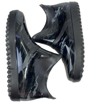 Glossy Black Camo Ankle Rain Boot Garden Slip Resist Waterproof PVC E42 W11.5 M9